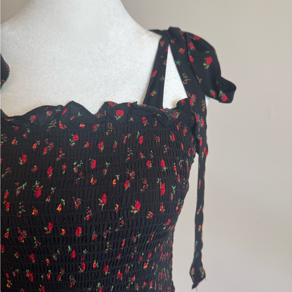Free People Black & Red Sheath Mini Dress w Bow Tie Shoulder Straps - Size Small - Picture 4 of 14
